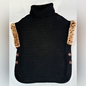 ASPEN Kids Knit Girls Sweater Vest Size‎ M 10–12 Black Faux Fur Trim Sleeveless
